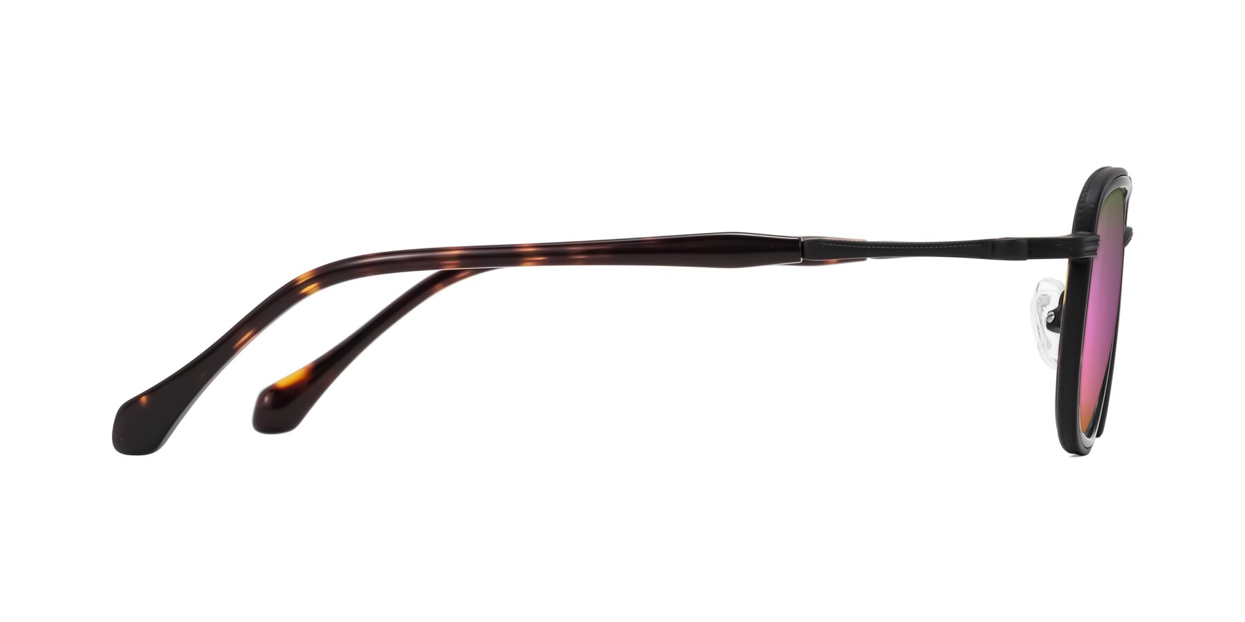 Side of Hunter in Matte Black/Tortoise with Pink Mirrored Lenses