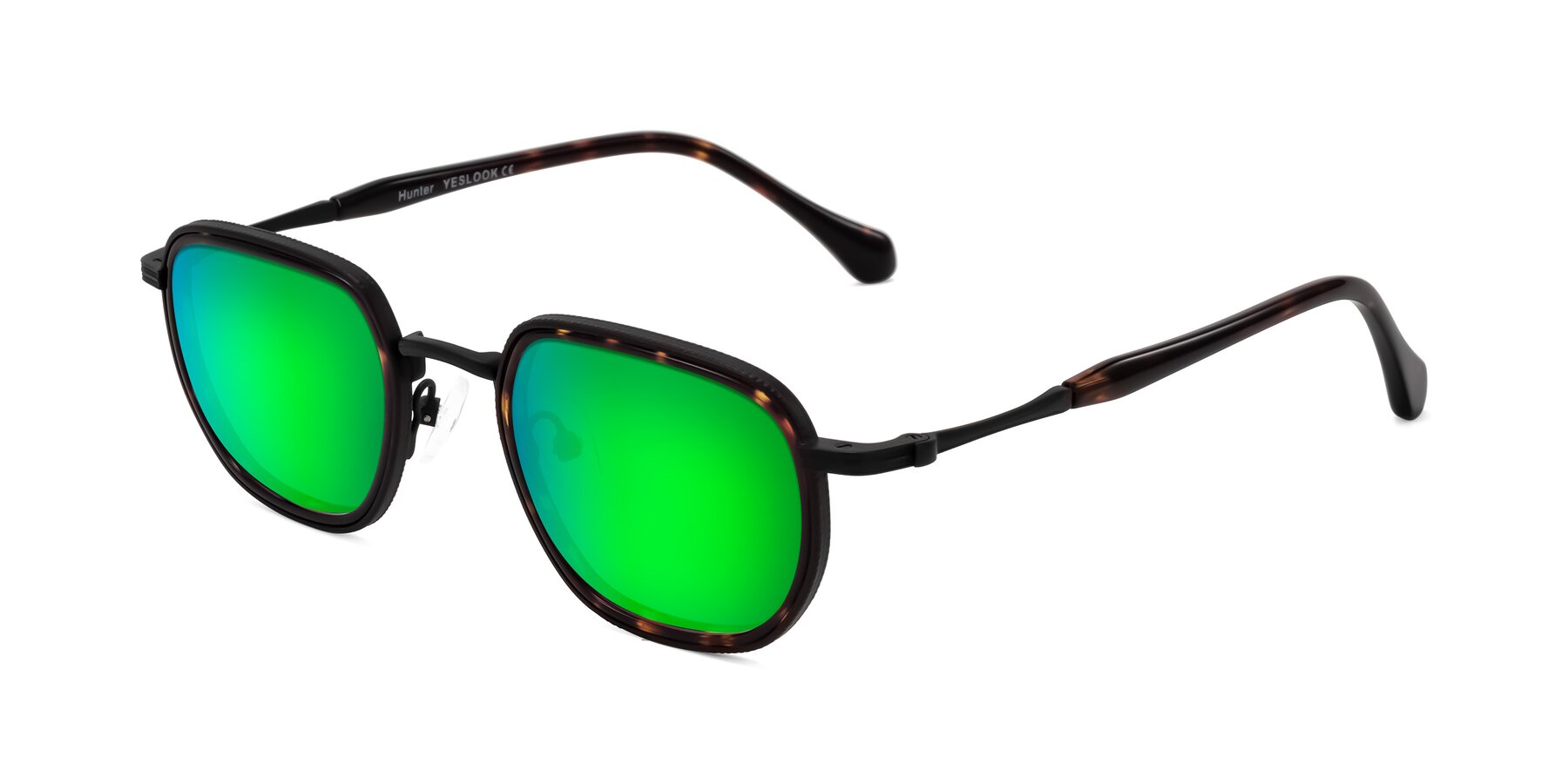 Angle of Hunter in Matte Black/Tortoise with Green Mirrored Lenses