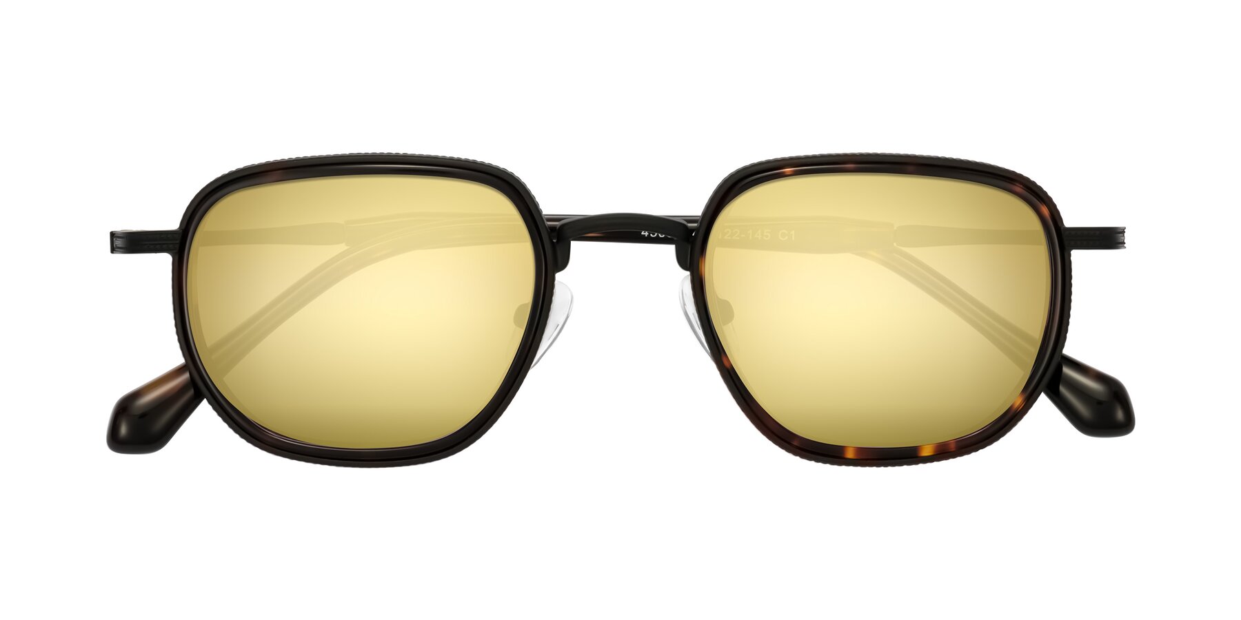 Folded Front of Hunter in Matte Black/Tortoise with Gold Mirrored Lenses