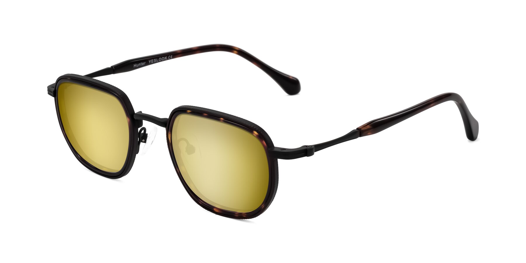 Angle of Hunter in Matte Black/Tortoise with Gold Mirrored Lenses