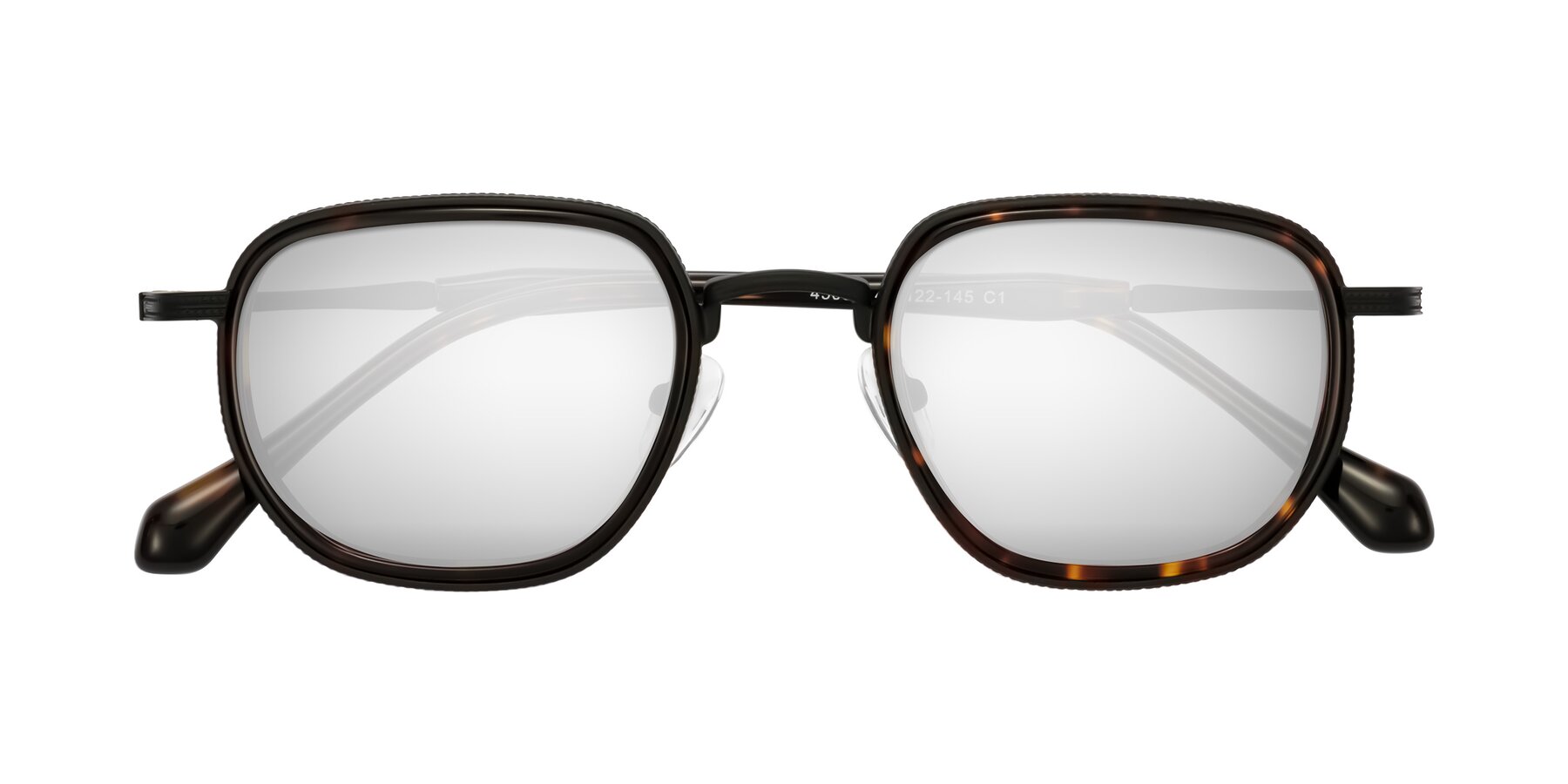 Folded Front of Hunter in Matte Black/Tortoise with Silver Mirrored Lenses