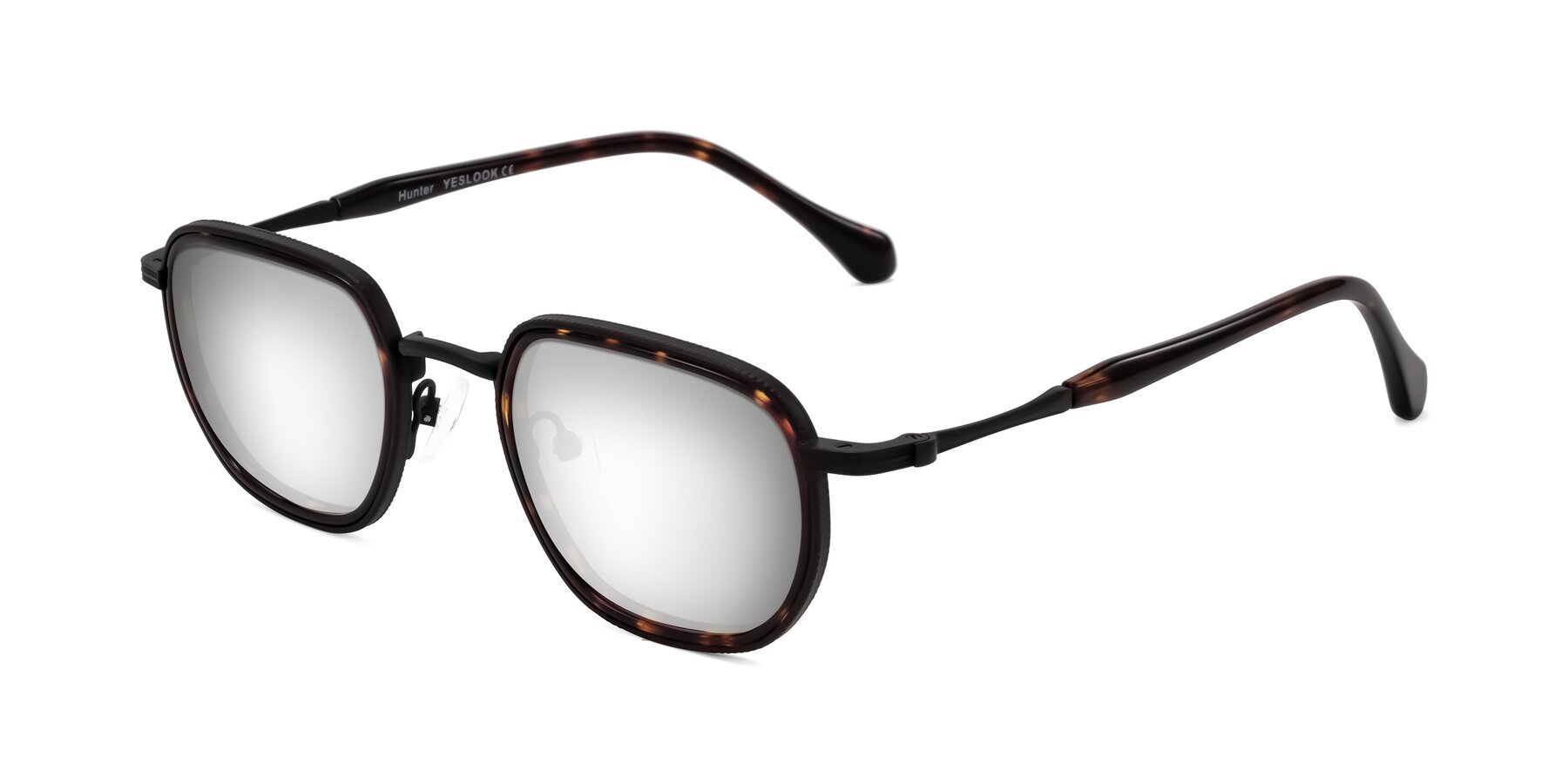 Angle of Hunter in Matte Black/Tortoise with Silver Mirrored Lenses