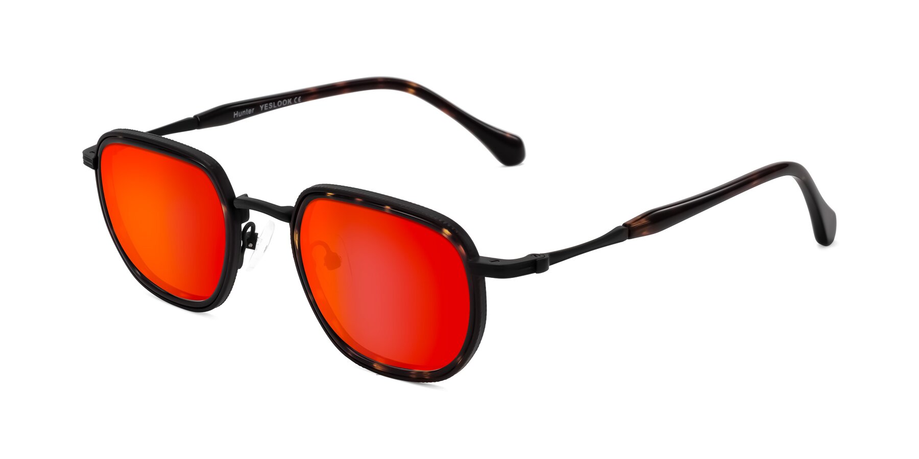 Angle of Hunter in Matte Black/Tortoise with Red Gold Mirrored Lenses