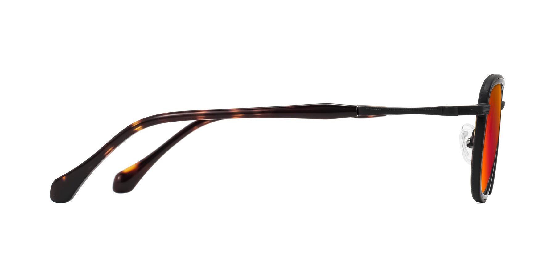 Side of Hunter in Matte Black/Tortoise with Red Gold Mirrored Lenses