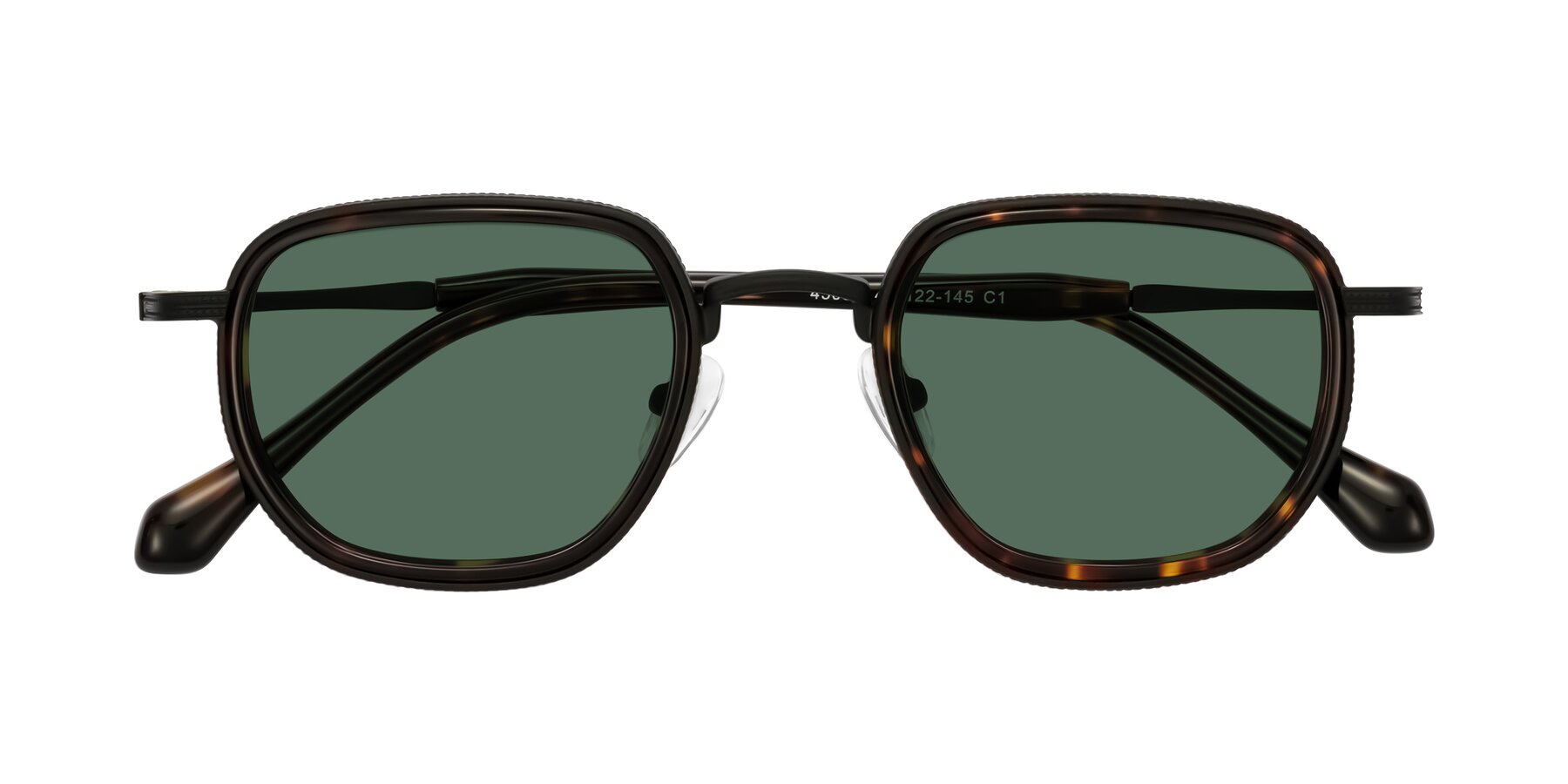 Folded Front of Hunter in Matte Black/Tortoise with Green Polarized Lenses