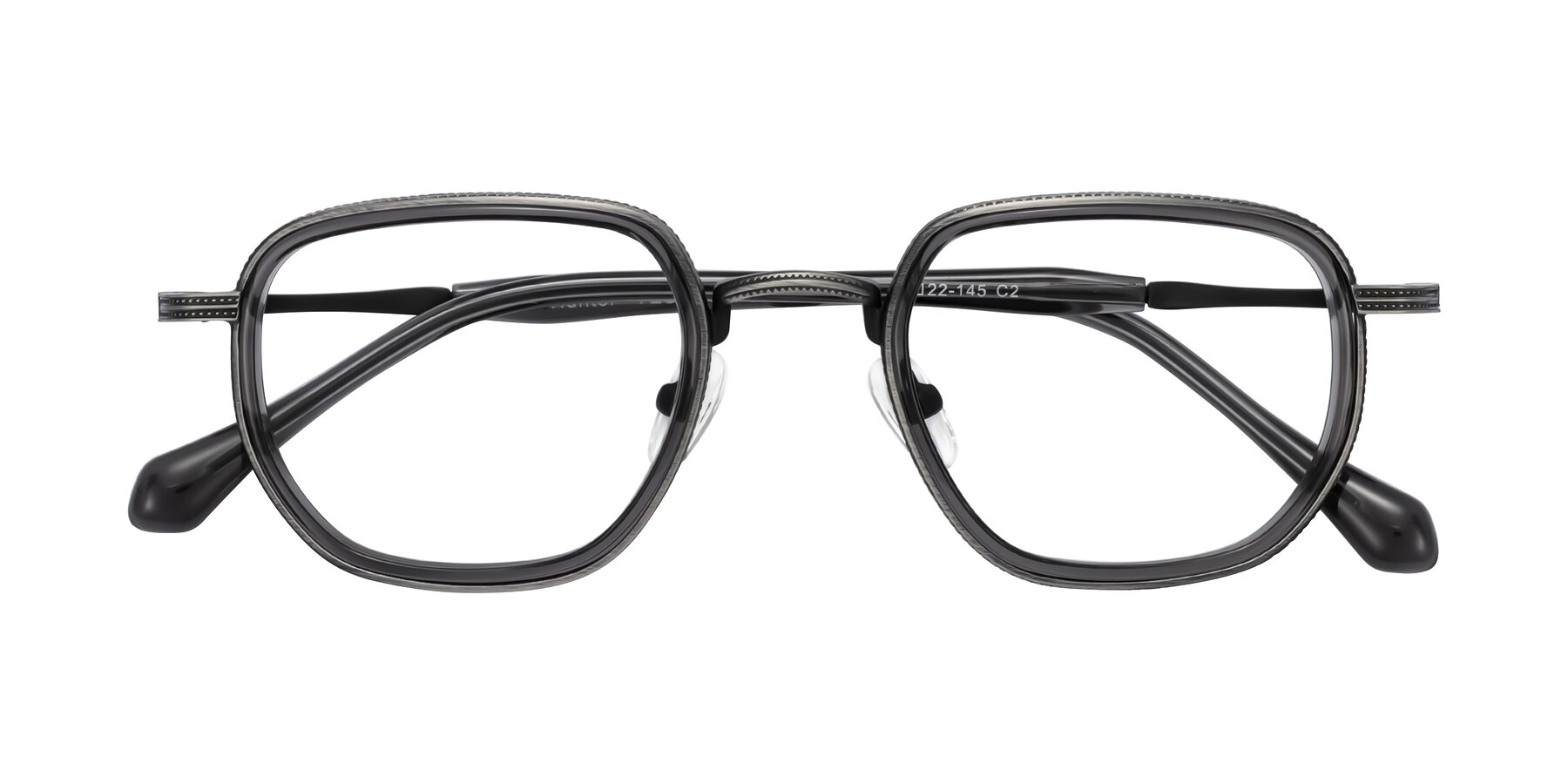 Folded Front of Hunter in Gunmetal/Gray with Clear Eyeglass Lenses