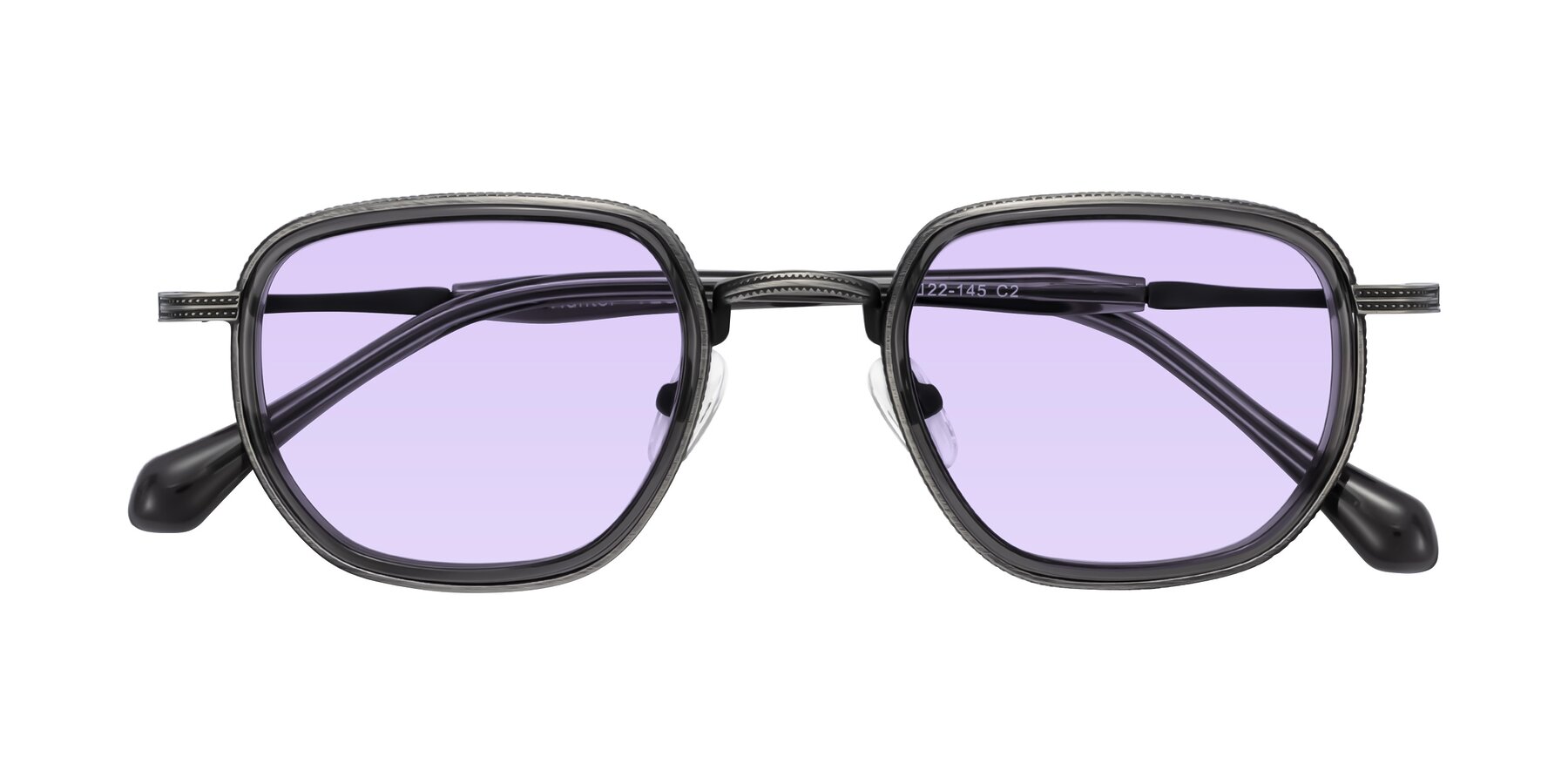 Folded Front of Hunter in Gunmetal/Gray with Light Purple Tinted Lenses