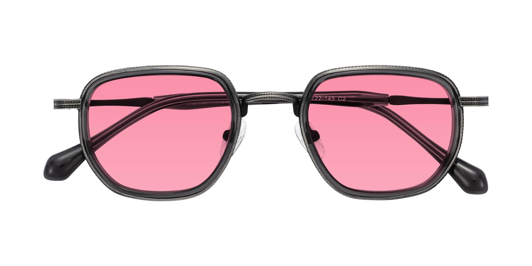 Folded Front of Hunter in Gunmetal/Gray with Pink Tinted Lenses