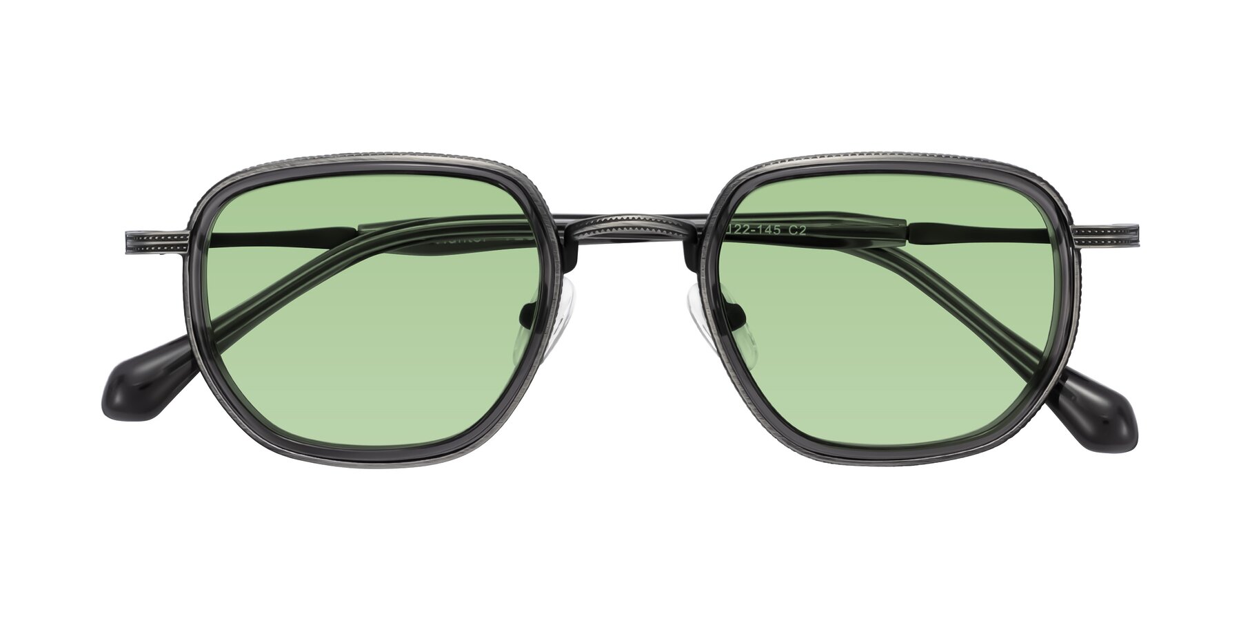 Folded Front of Hunter in Gunmetal/Gray with Medium Green Tinted Lenses