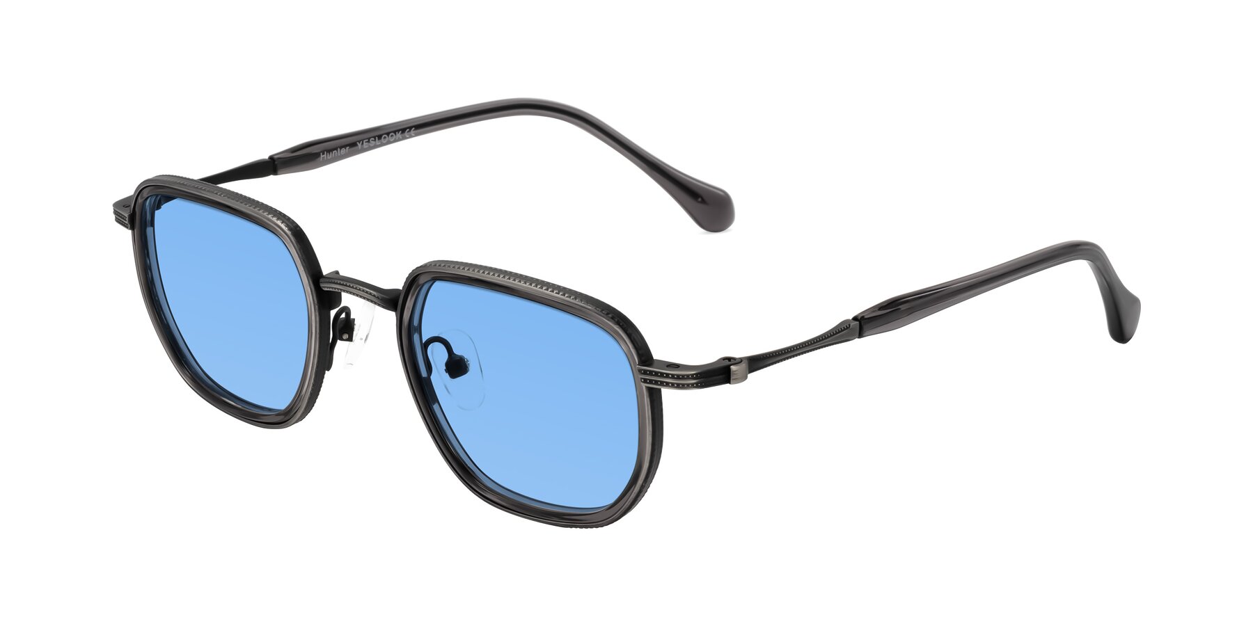 Angle of Hunter in Gunmetal/Gray with Medium Blue Tinted Lenses