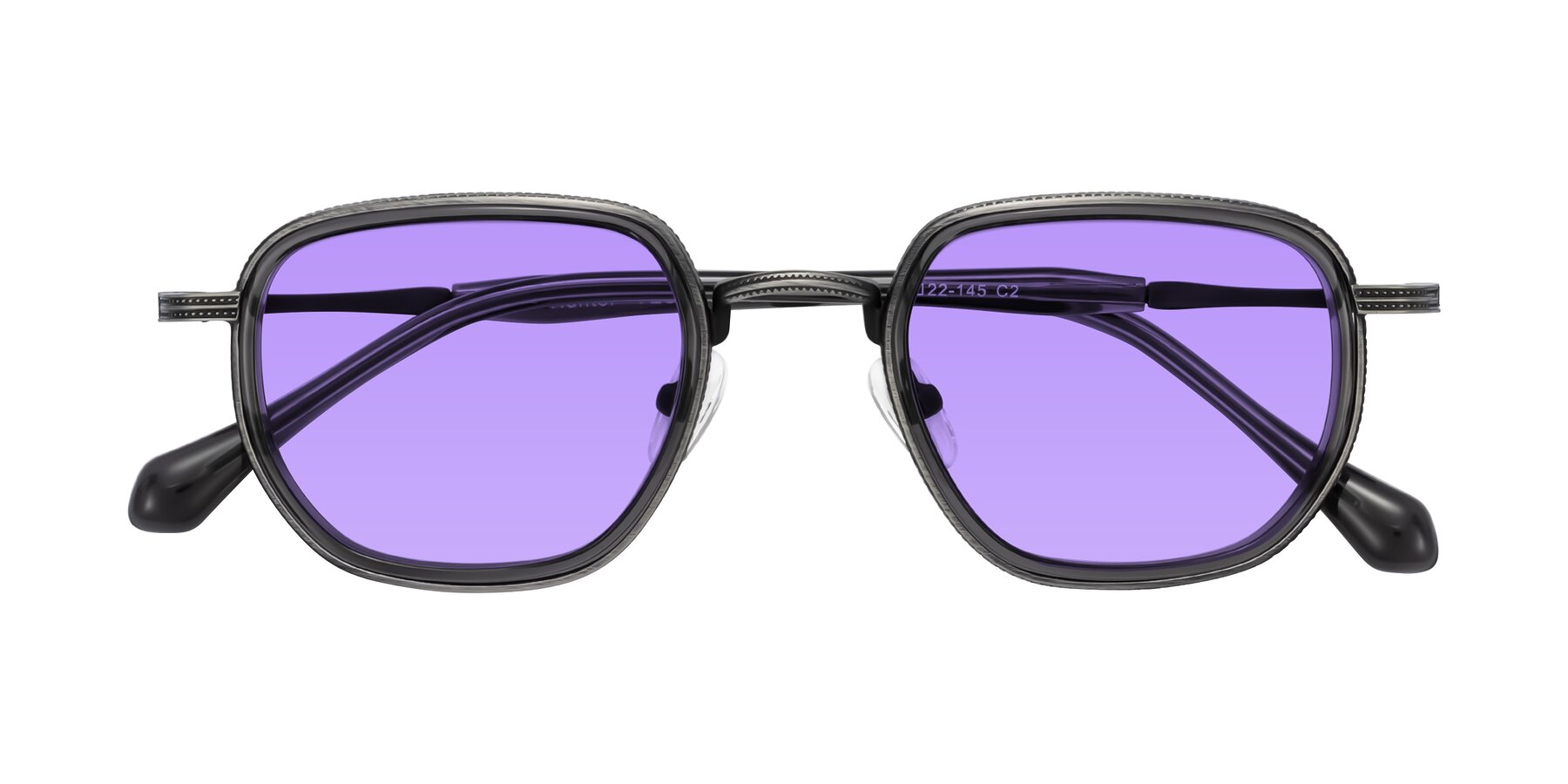 Folded Front of Hunter in Gunmetal/Gray with Medium Purple Tinted Lenses