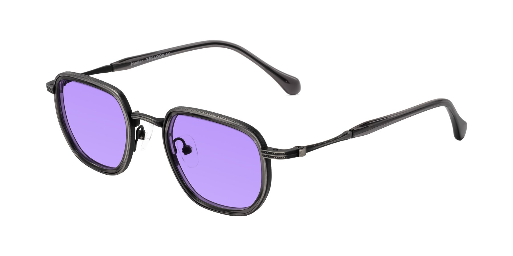 Angle of Hunter in Gunmetal/Gray with Medium Purple Tinted Lenses