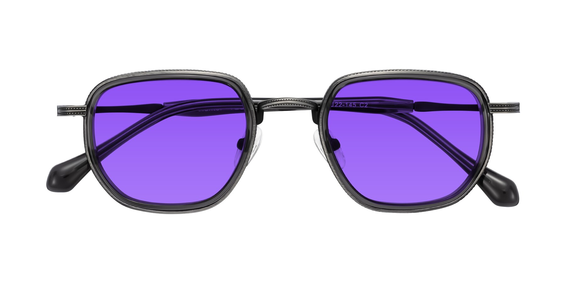 Folded Front of Hunter in Gunmetal/Gray with Purple Tinted Lenses