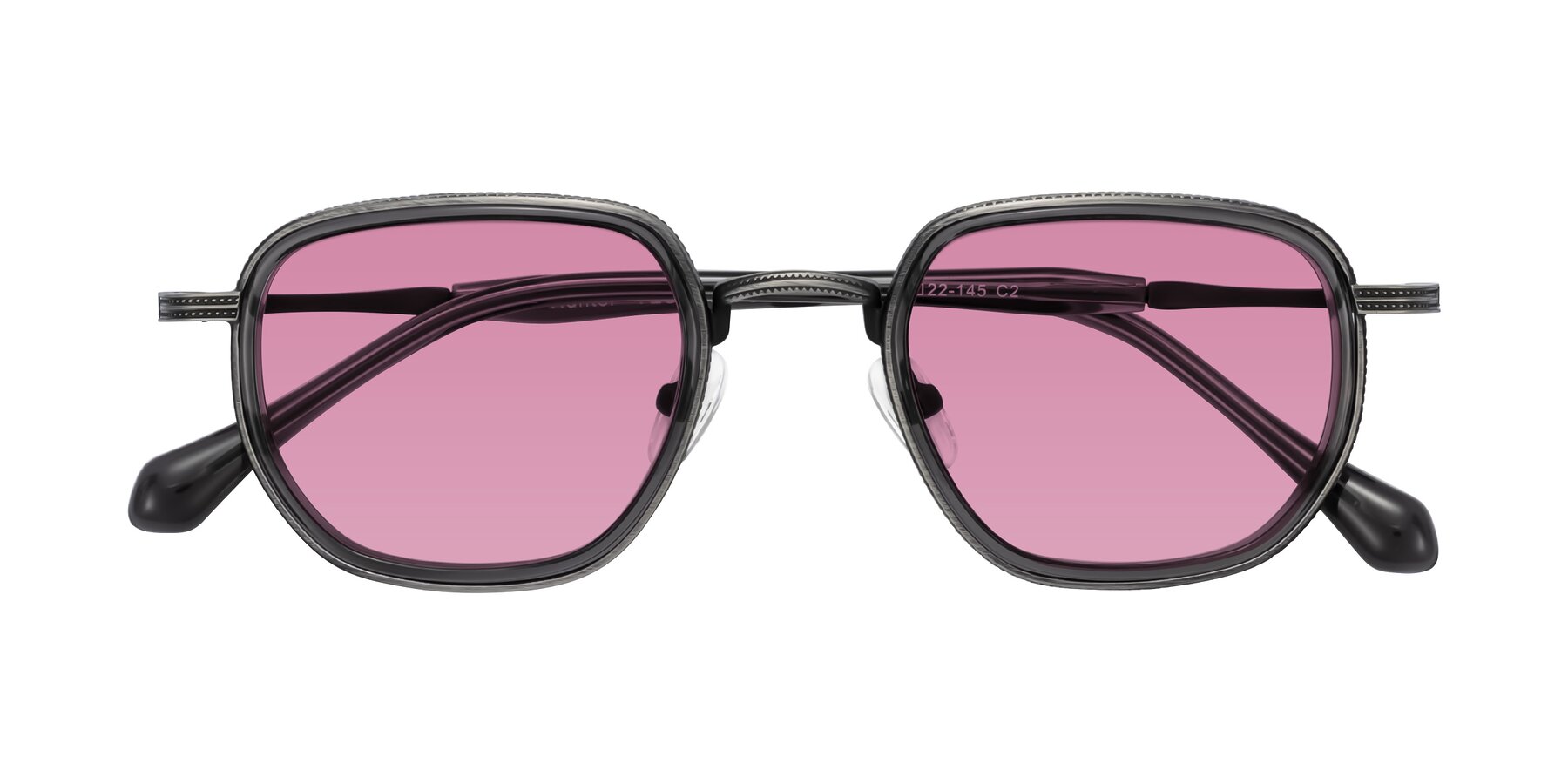 Folded Front of Hunter in Gunmetal/Gray with Medium Wine Tinted Lenses