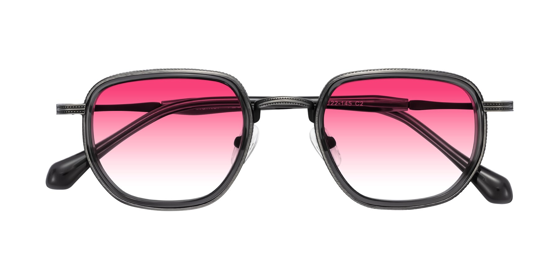 Folded Front of Hunter in Gunmetal/Gray with Pink Gradient Lenses