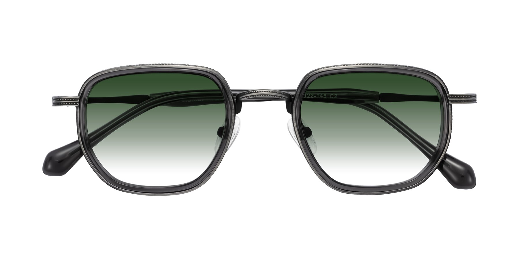 Folded Front of Hunter in Gunmetal/Gray with Green Gradient Lenses