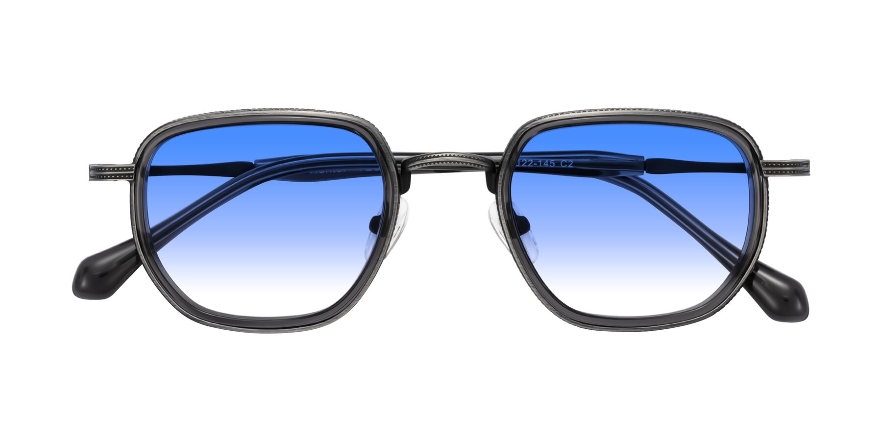 Folded Front of Hunter in Gunmetal/Gray with Blue Gradient Lenses