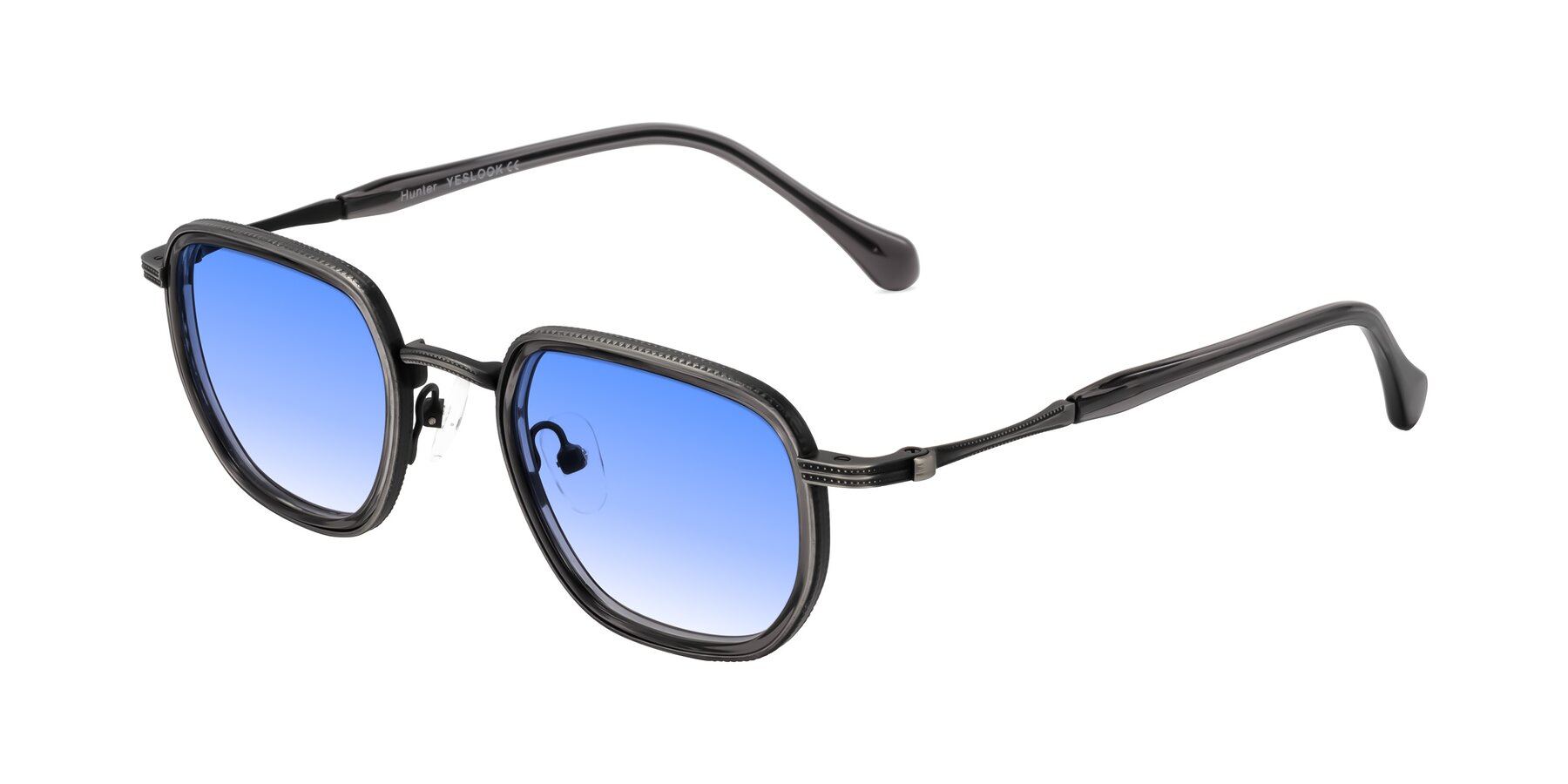 Angle of Hunter in Gunmetal/Gray with Blue Gradient Lenses