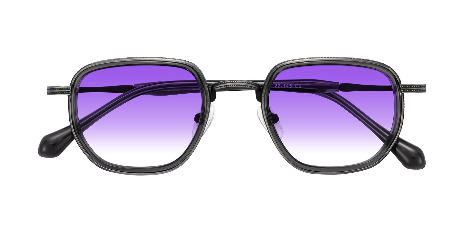 Folded Front of Hunter in Gunmetal/Gray with Purple Gradient Lenses