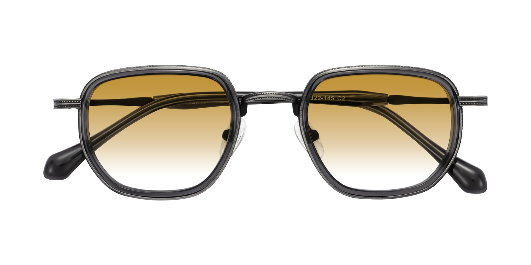 Folded Front of Hunter in Gunmetal/Gray with Champagne Gradient Lenses