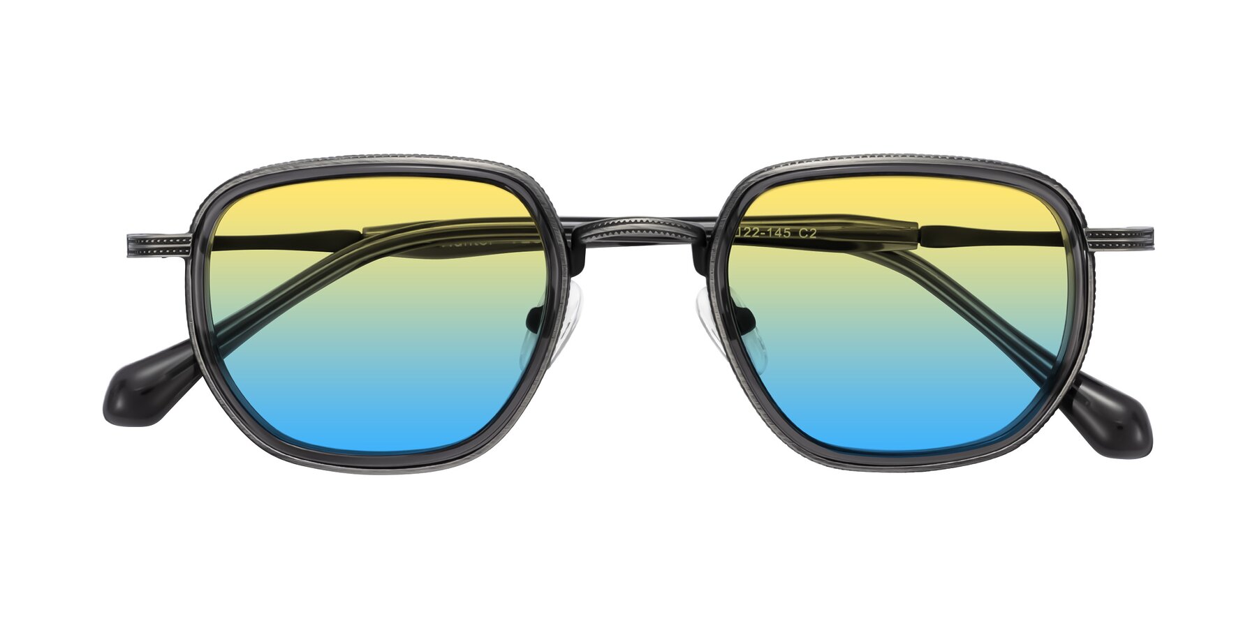 Folded Front of Hunter in Gunmetal/Gray with Yellow / Blue Gradient Lenses