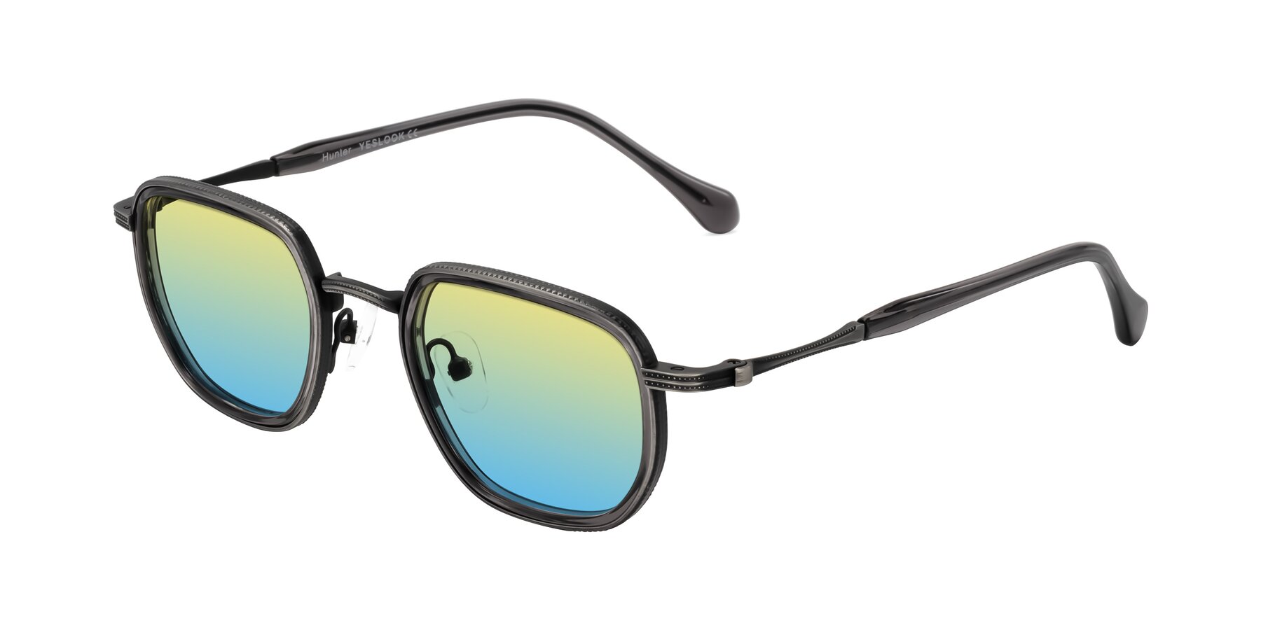Angle of Hunter in Gunmetal/Gray with Yellow / Blue Gradient Lenses