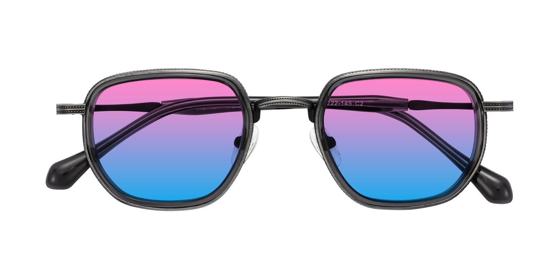 Folded Front of Hunter in Gunmetal/Gray with Pink / Blue Gradient Lenses