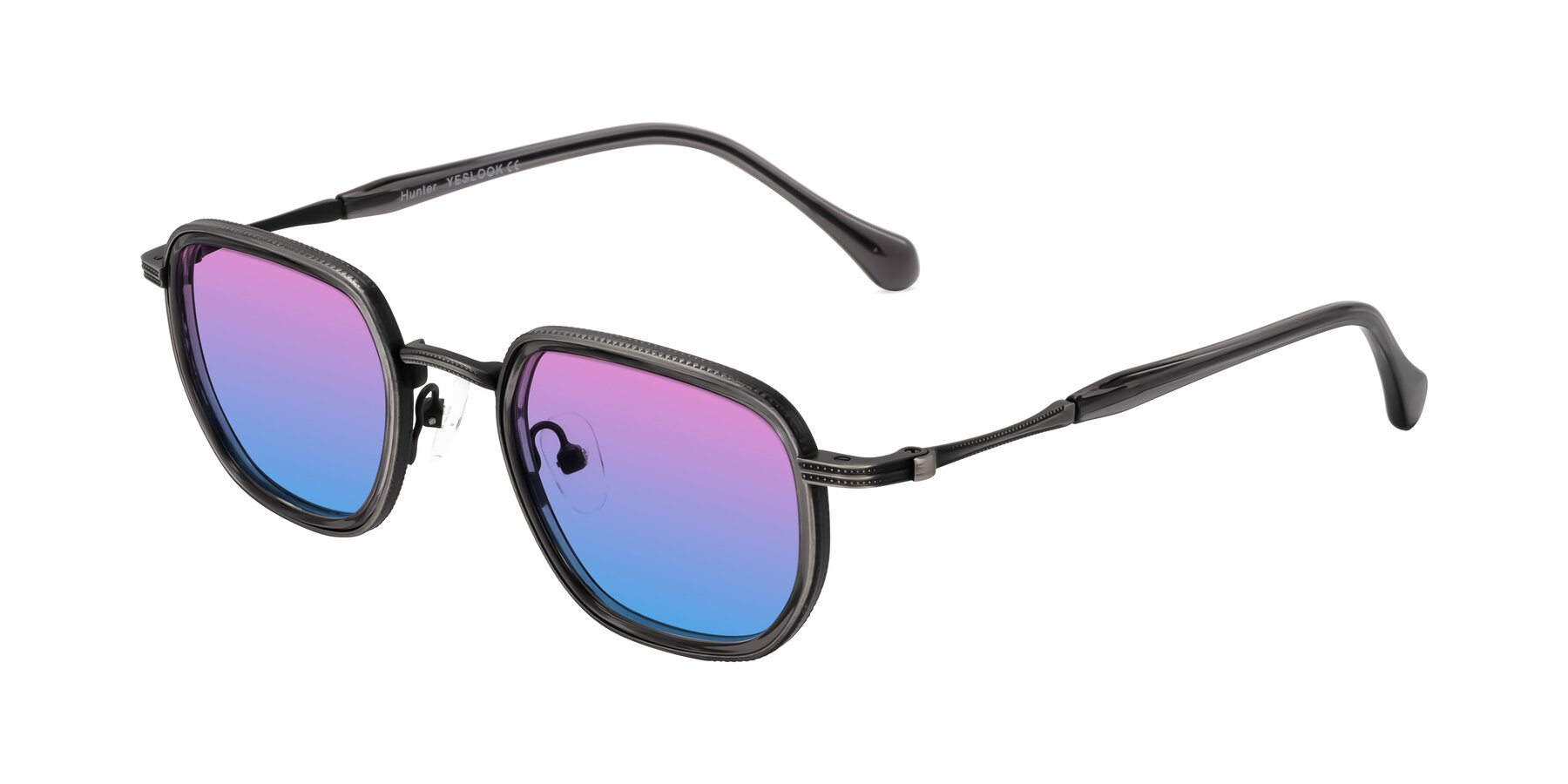 Angle of Hunter in Gunmetal/Gray with Pink / Blue Gradient Lenses