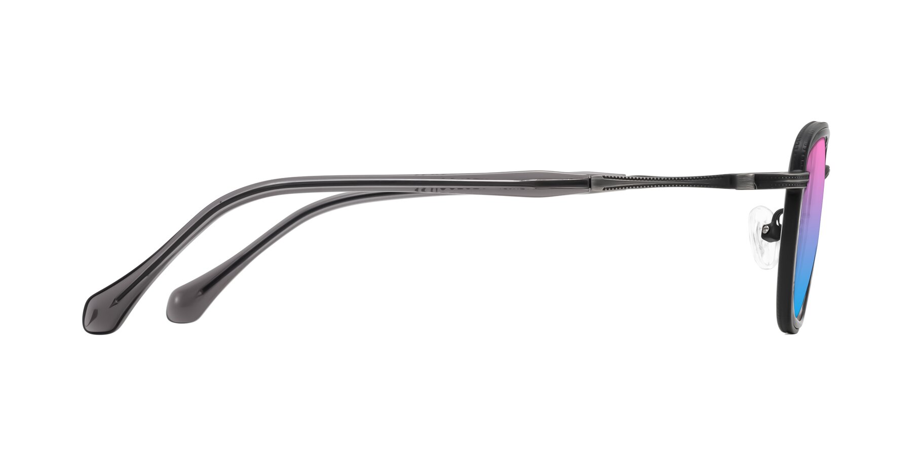 Side of Hunter in Gunmetal/Gray with Pink / Blue Gradient Lenses