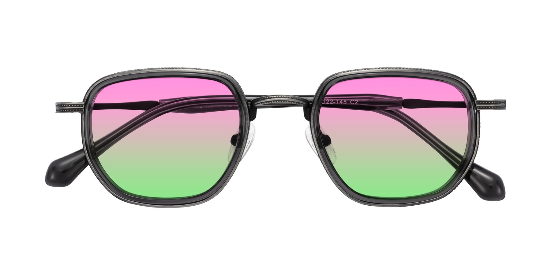 Folded Front of Hunter in Gunmetal/Gray with Pink / Green Gradient Lenses