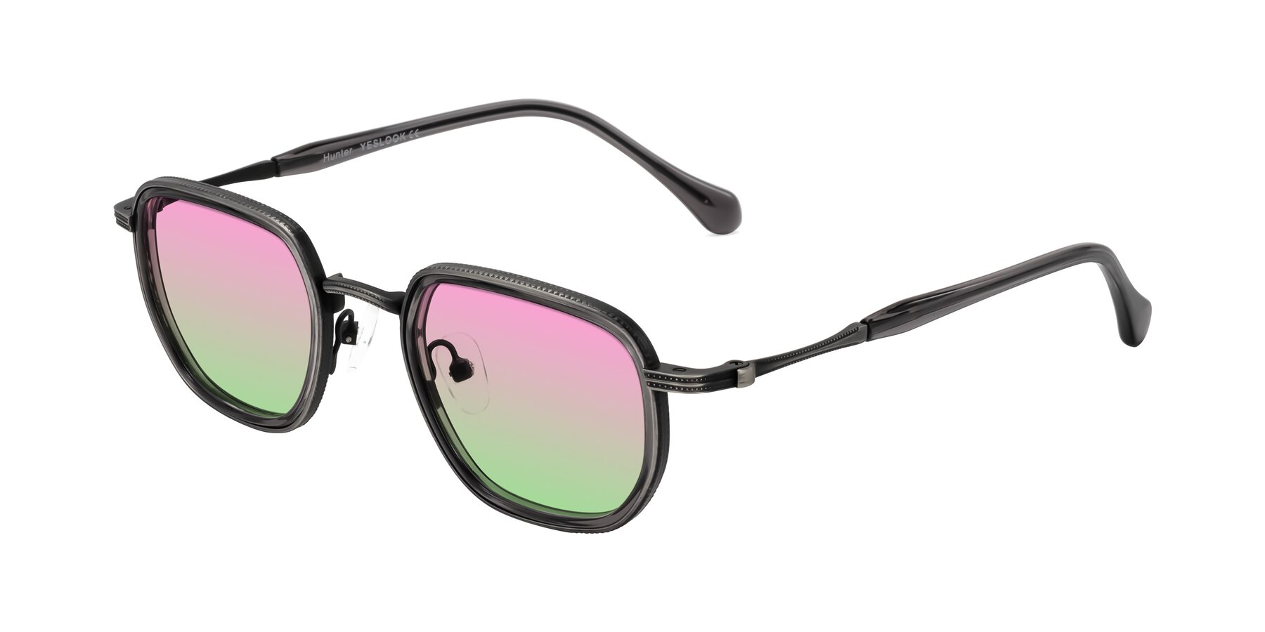 Angle of Hunter in Gunmetal/Gray with Pink / Green Gradient Lenses