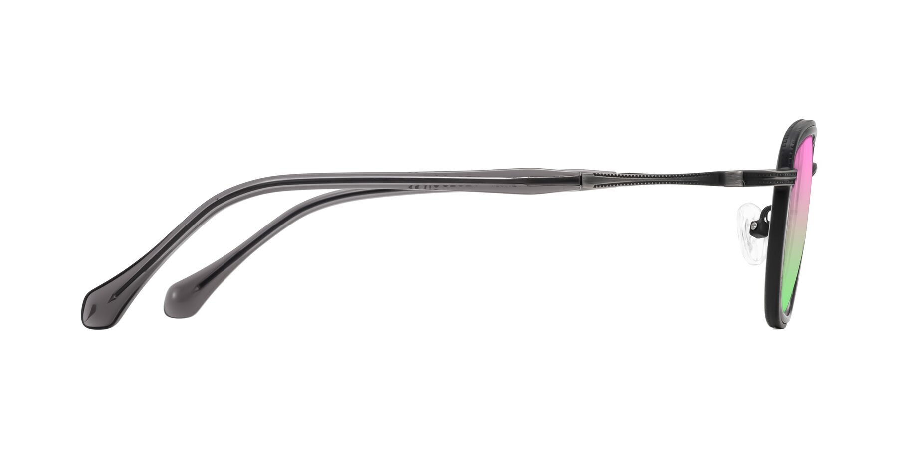 Side of Hunter in Gunmetal/Gray with Pink / Green Gradient Lenses