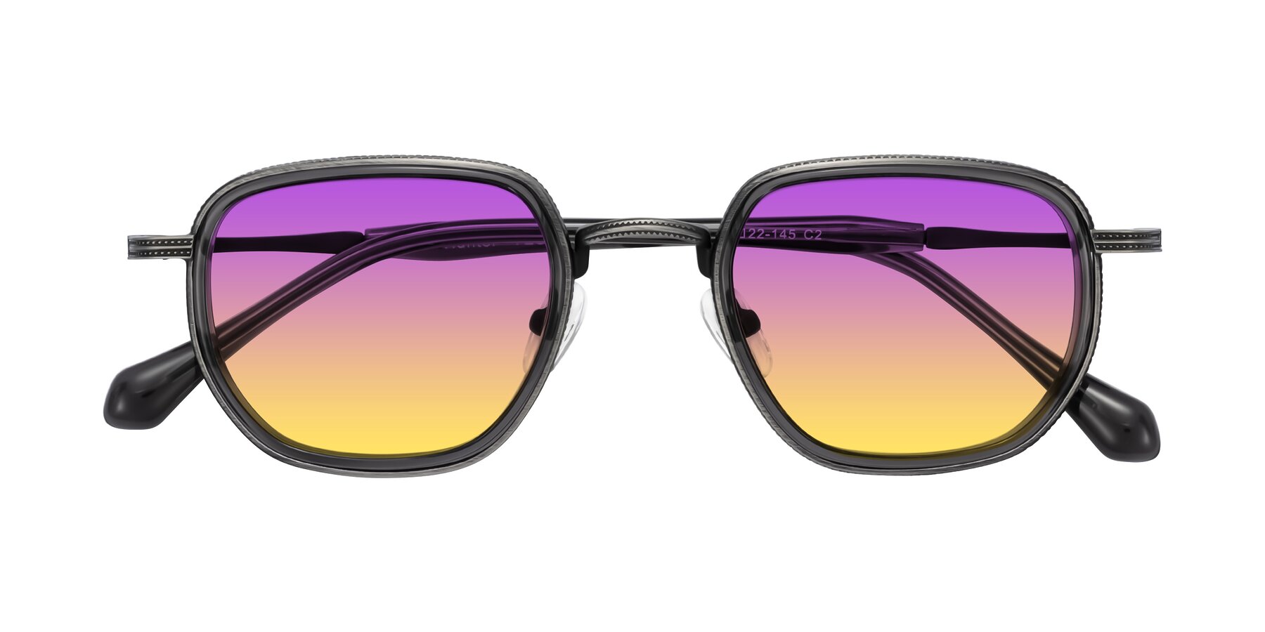 Folded Front of Hunter in Gunmetal/Gray with Purple / Yellow Gradient Lenses