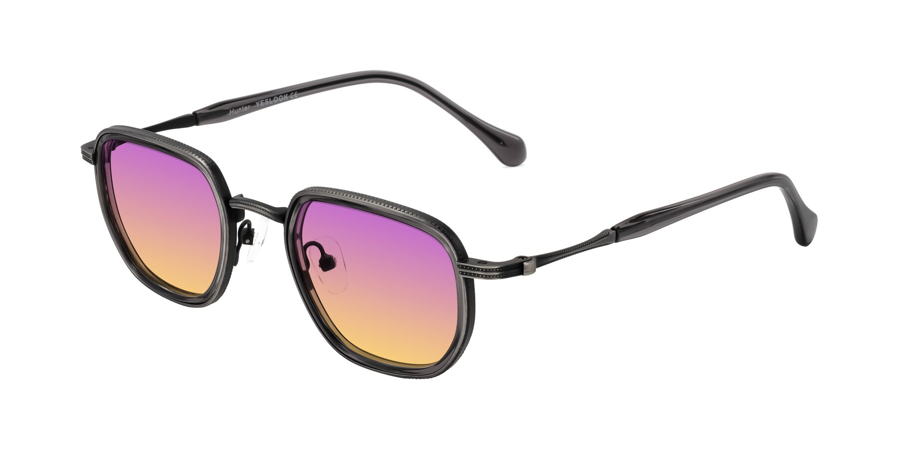 Angle of Hunter in Gunmetal/Gray with Purple / Yellow Gradient Lenses