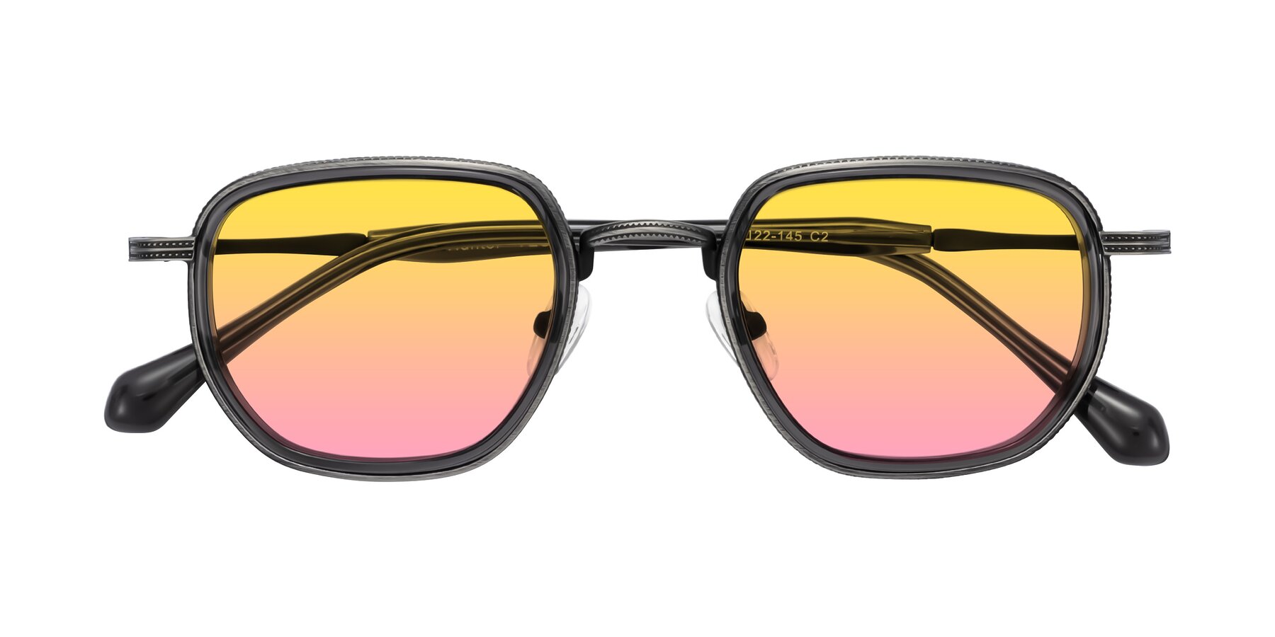 Folded Front of Hunter in Gunmetal/Gray with Yellow / Pink Gradient Lenses