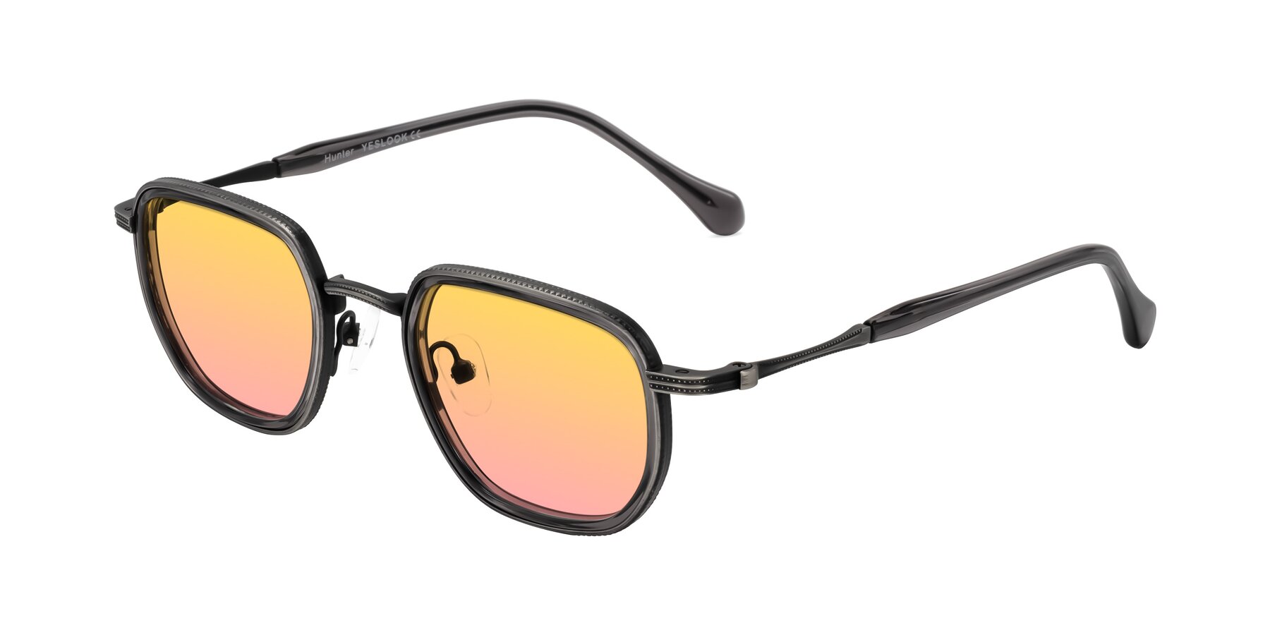 Angle of Hunter in Gunmetal/Gray with Yellow / Pink Gradient Lenses