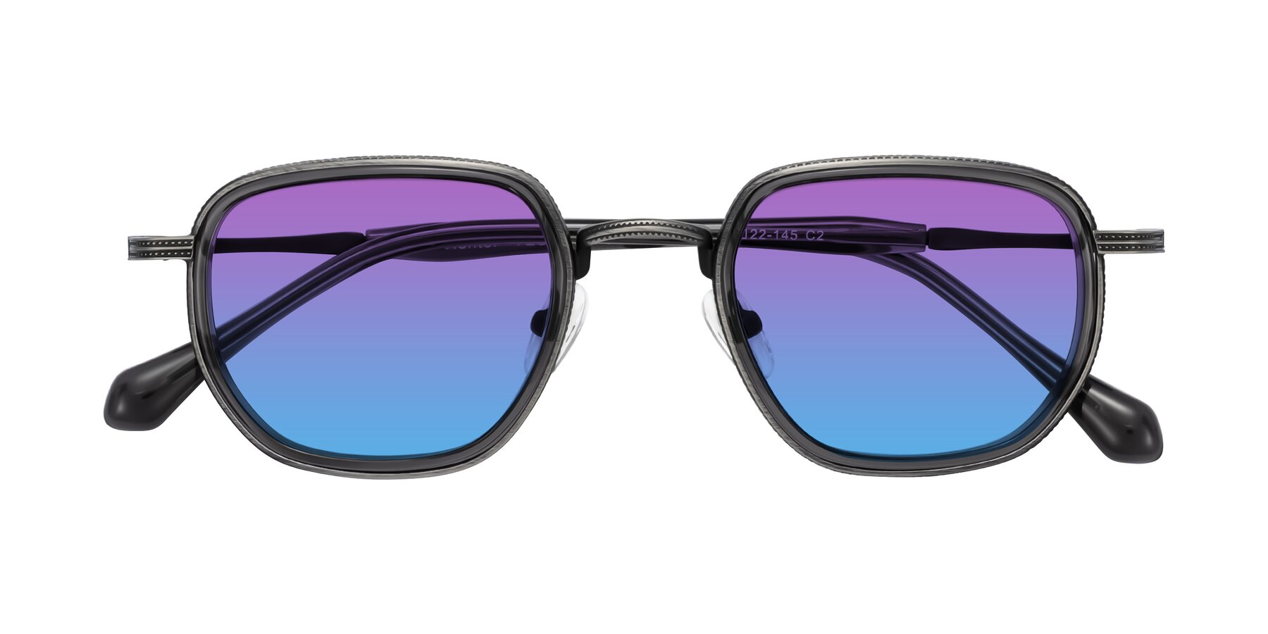 Folded Front of Hunter in Gunmetal/Gray with Purple / Blue Gradient Lenses