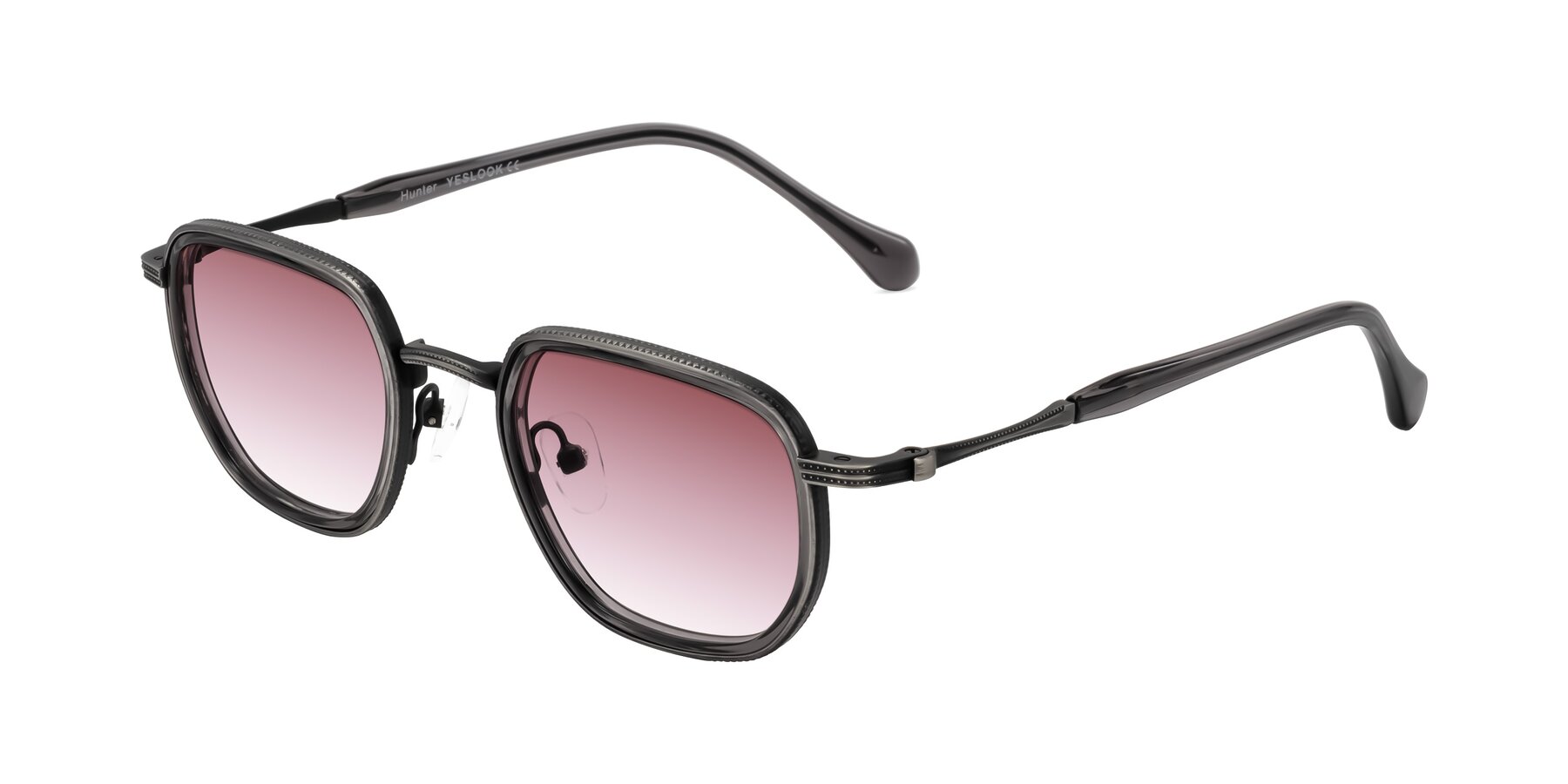 Angle of Hunter in Gunmetal/Gray with Garnet Gradient Lenses