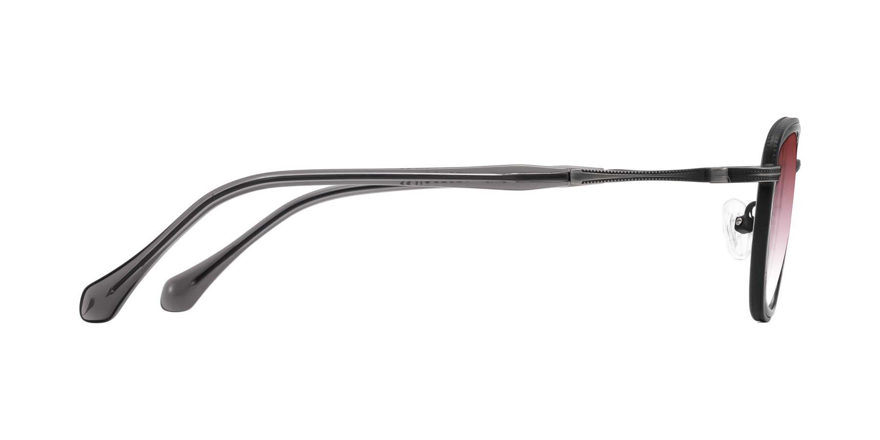 Side of Hunter in Gunmetal/Gray with Garnet Gradient Lenses