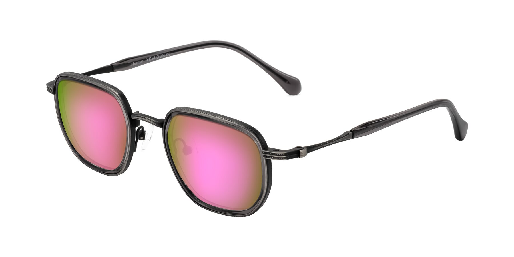 Angle of Hunter in Gunmetal/Gray with Pink Mirrored Lenses