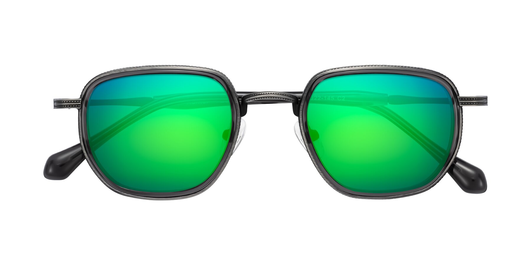 Folded Front of Hunter in Gunmetal/Gray with Green Mirrored Lenses