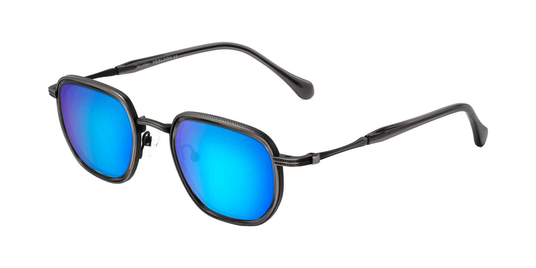 Angle of Hunter in Gunmetal/Gray with Blue Mirrored Lenses