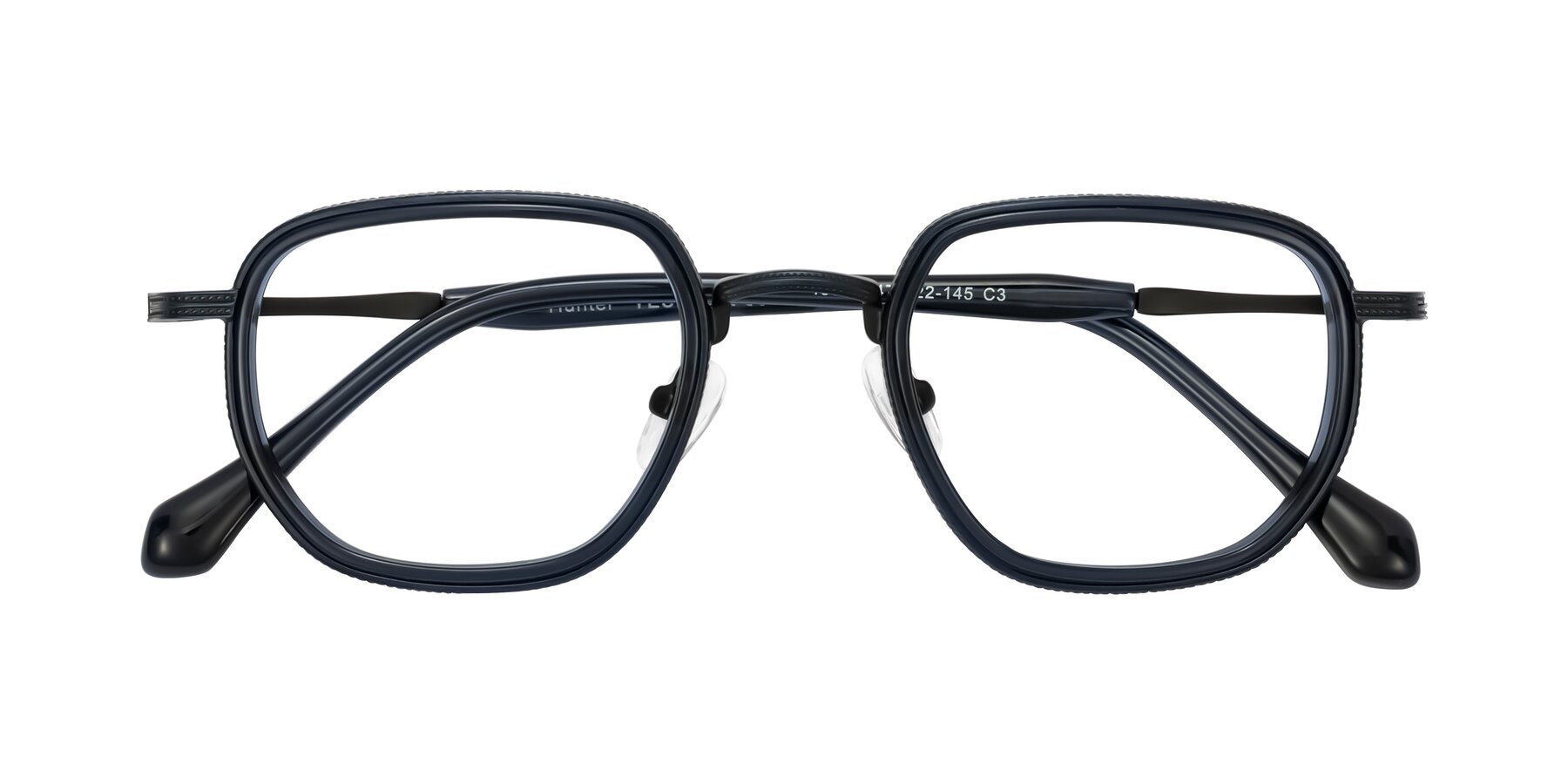 Folded Front of Hunter in Midnight Blue with Clear Eyeglass Lenses