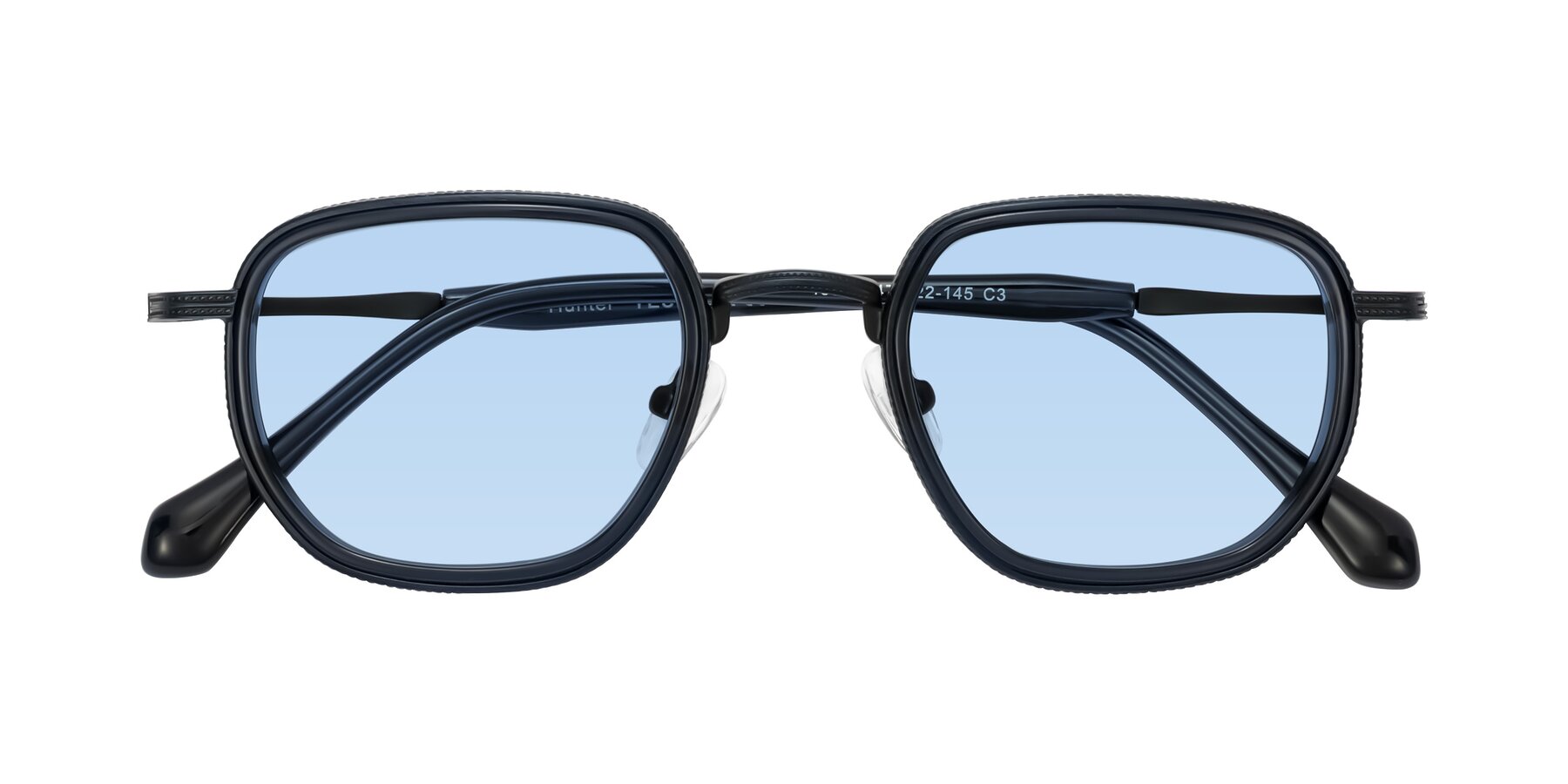 Folded Front of Hunter in Midnight Blue with Light Blue Tinted Lenses