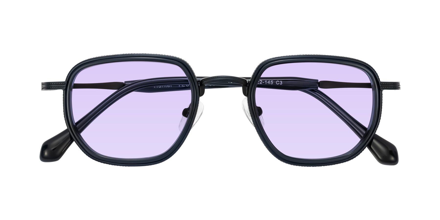 Folded Front of Hunter in Midnight Blue with Light Purple Tinted Lenses