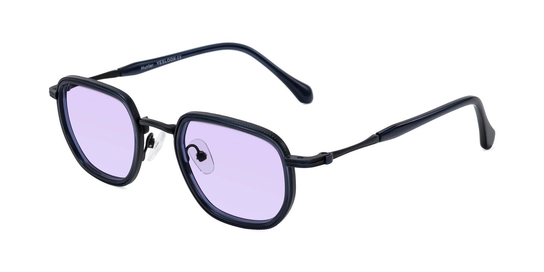 Angle of Hunter in Midnight Blue with Light Purple Tinted Lenses