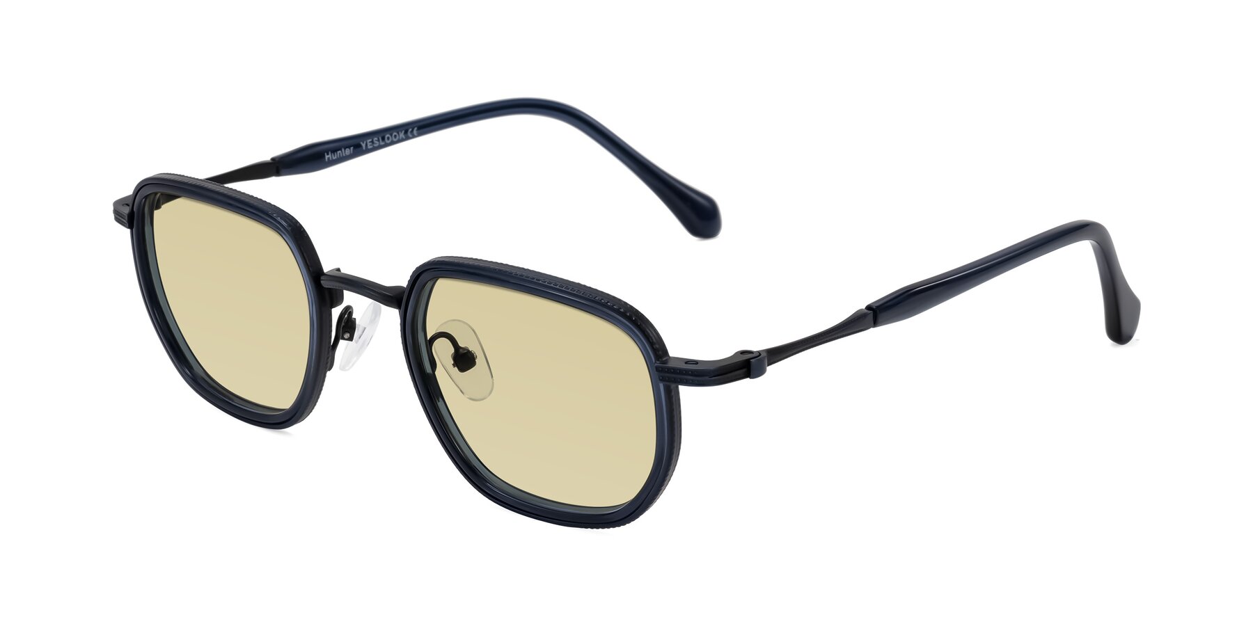 Angle of Hunter in Midnight Blue with Light Champagne Tinted Lenses