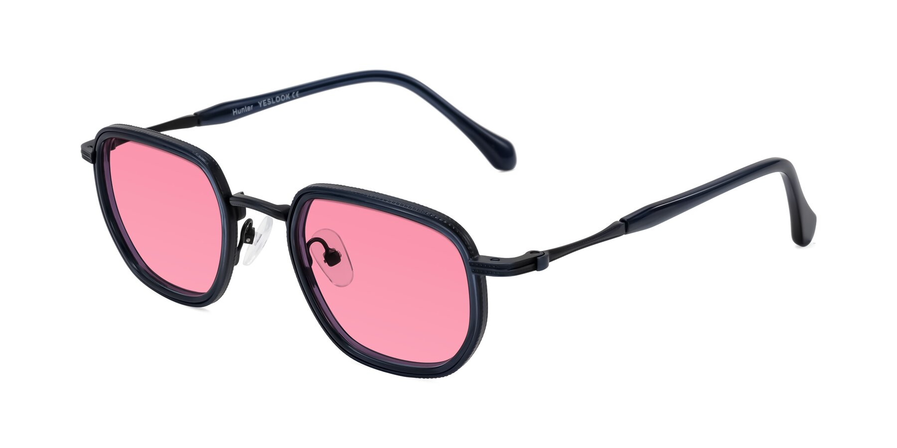 Angle of Hunter in Midnight Blue with Pink Tinted Lenses