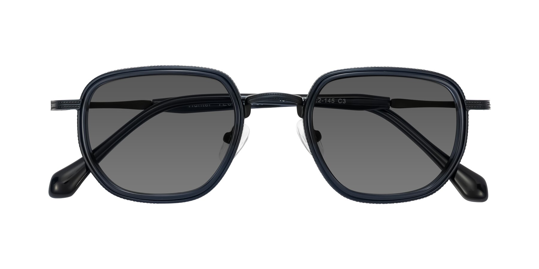Folded Front of Hunter in Midnight Blue with Medium Gray Tinted Lenses