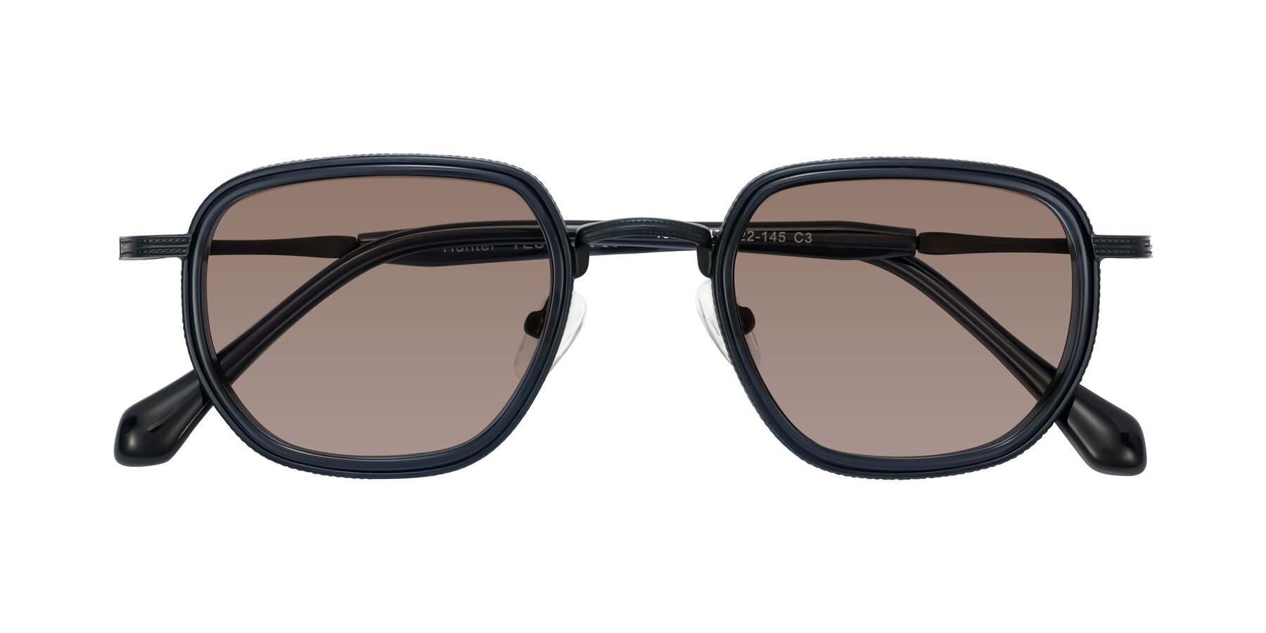 Folded Front of Hunter in Midnight Blue with Medium Brown Tinted Lenses